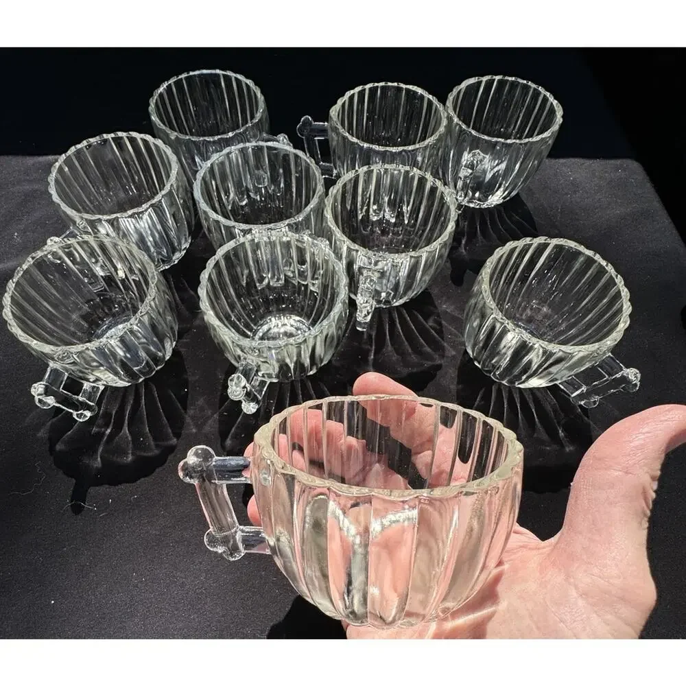 vintage jeannette, national clear punch bowl cups set of 10 EUC -10/13